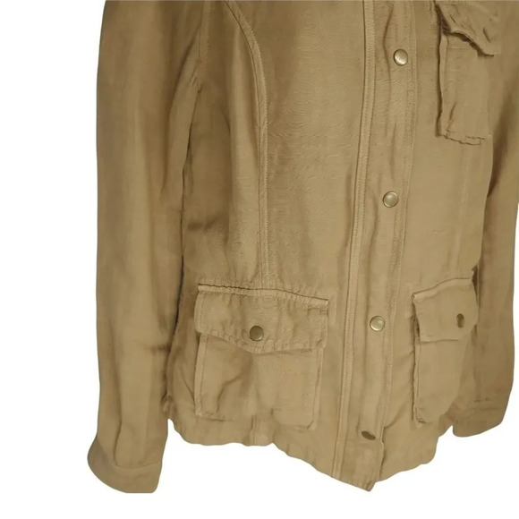 Lucky Brand Live in Love Military Style Jacket Linen Khaki Brown XS - Picture 4 of 10